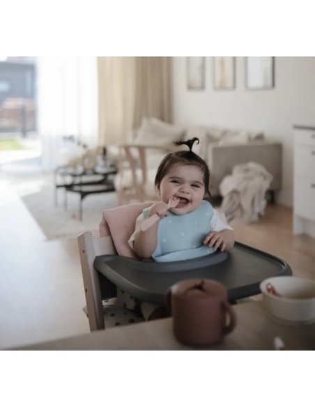 Bavoir en silicone - Bleu à marguerites blanche - Mushie