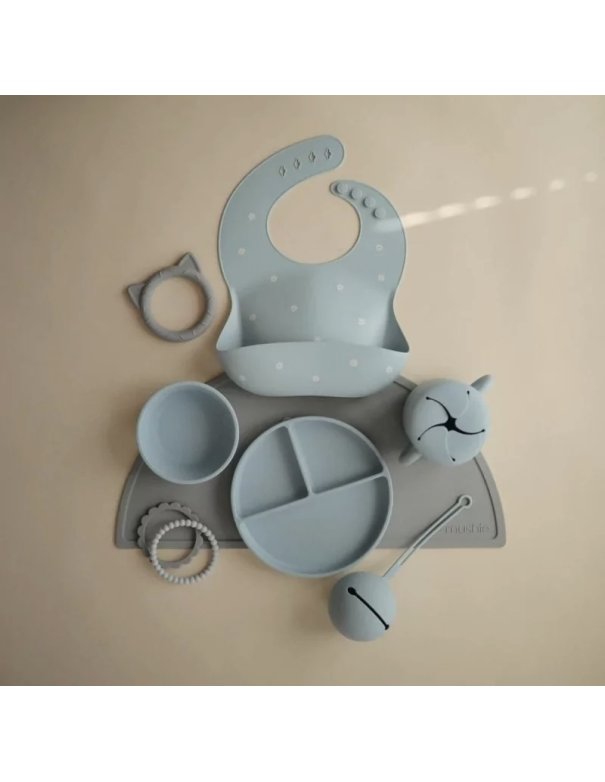 Bavoir en silicone - Bleu à... Bavoir en silicone - Bleu à...