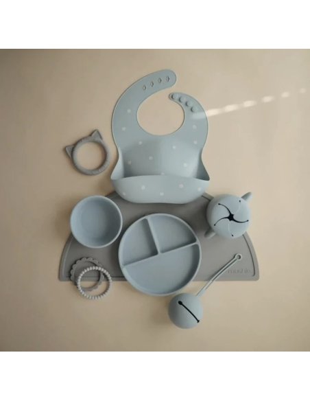 Bavoir en silicone - Bleu à marguerites blanche - Mushie