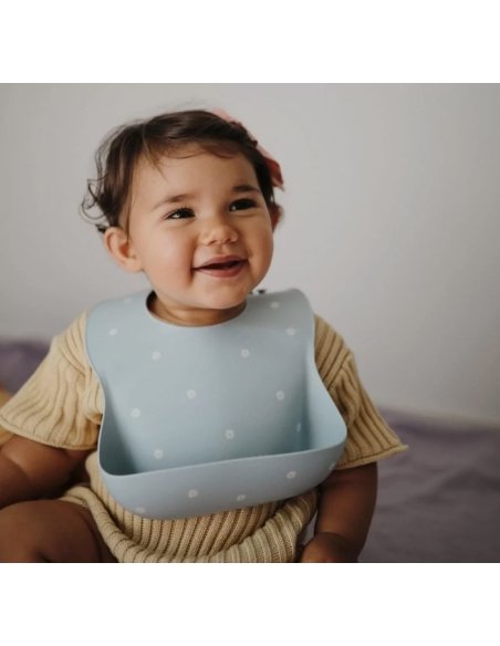 Bavoir en silicone - Bleu à marguerites blanche - Mushie