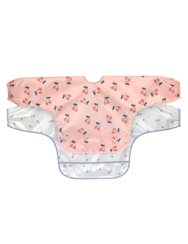 Lot de 2 bavoirs manches longues cerise - LASSIG