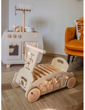 Jouet 3 en 1 - chariot, balançoire et porteur bébé en bois - Nougat - Label Label