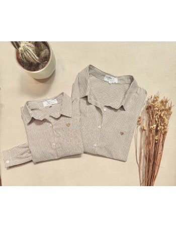 Chemise rayée chocolat - look mère-fille