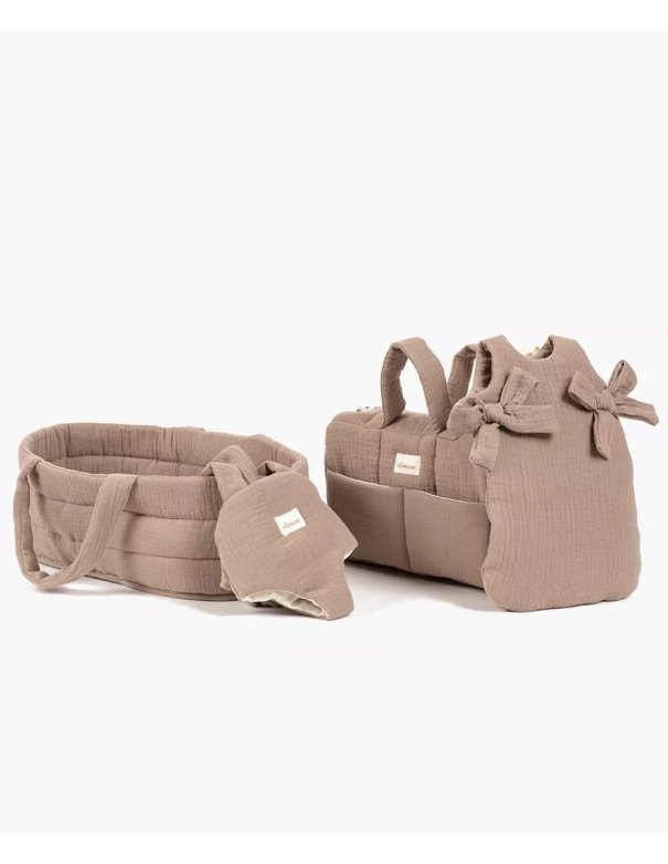 Sac à langer poupée en gaze de coton moka - Minikane