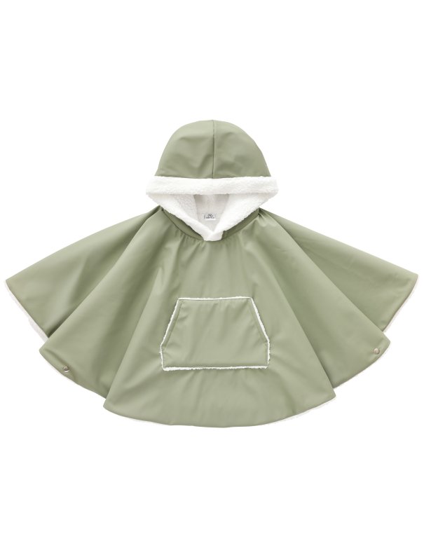 Poncho imperméable ciré vert sauge / sherpa blanc - BB&Co