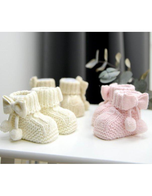 Chaussons tricot noeud & pompon