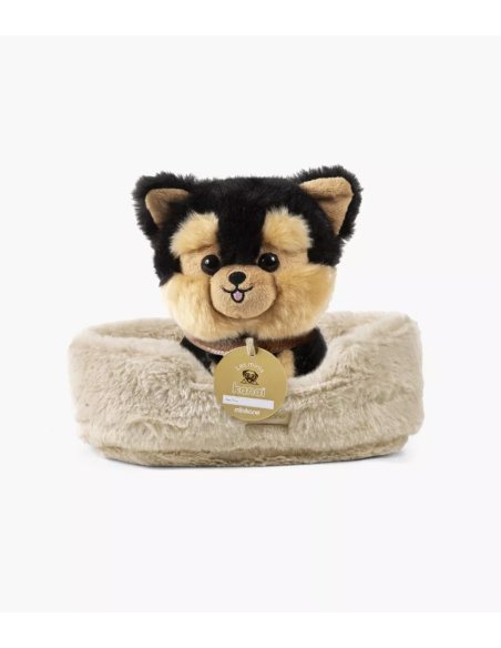 Sumo, chien en peluche de 18cm avec collier et son panier en