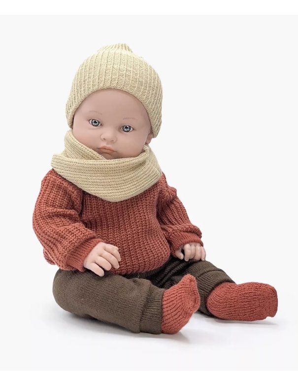 Yann, poupon Bambinis 47cm habillé de son ensemble salopette à