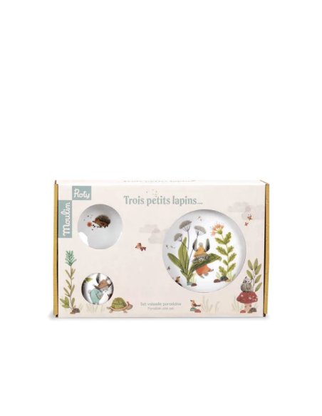 Set vaisselle porcelaine - Trois petits lapins - Moulin Roty