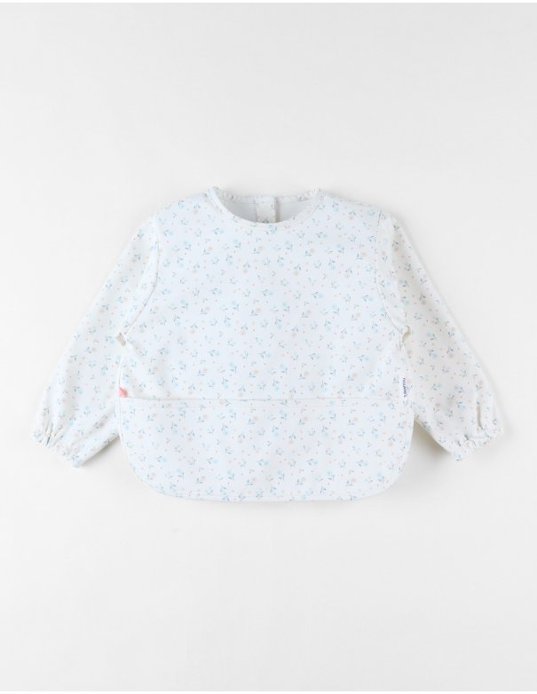 Bavoir à manches fleuri, écru - Noukie's