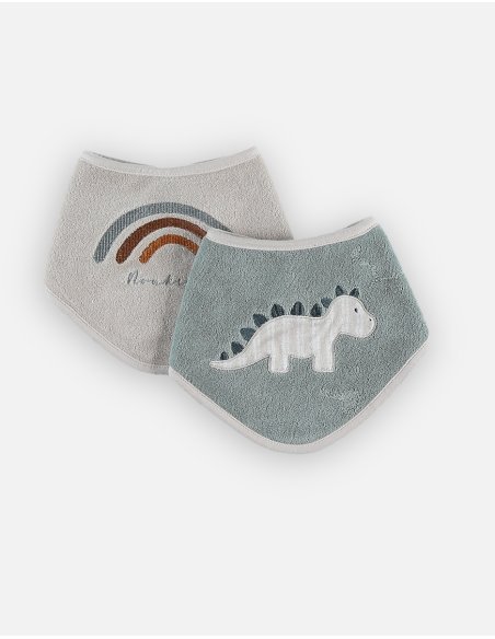 Lot de 2 bavoirs bandana en éponge, vert/beige - Noukie's