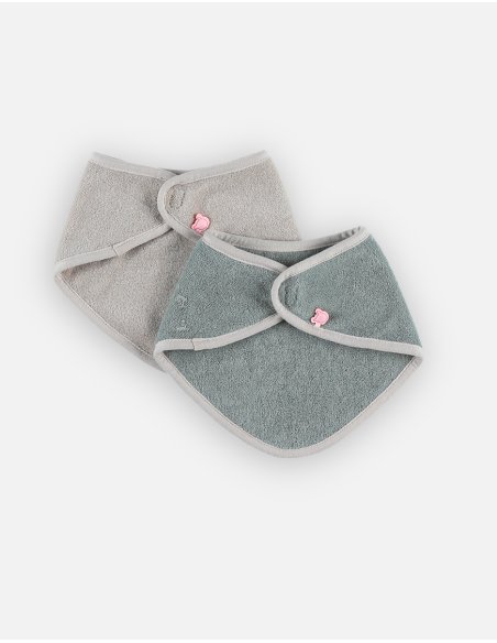 Lot de 2 bavoirs bandana en éponge, vert/beige - Noukie's