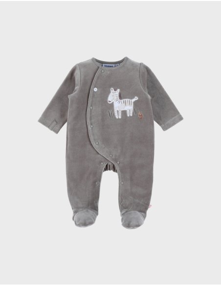 Pyjama bébé en velours kaki avec broderie zèbre - Noukie's