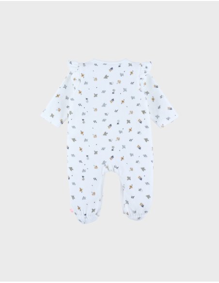 Pyjama bébé en velours blanc imprimé oiseau- Noukie's