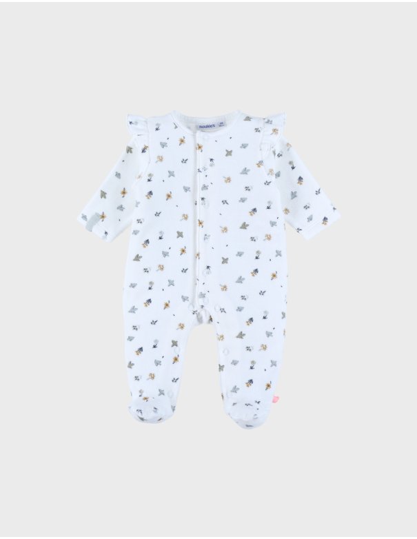 Pyjama bébé en velours blanc imprimé oiseau- Noukie's