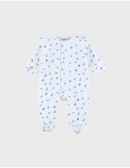 Pyjama bébé en velours blanc imprimé oiseau- Noukie's