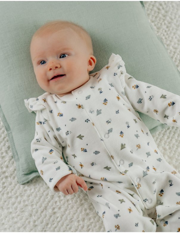 Pyjama bébé en velours blanc imprimé oiseau- Noukie's