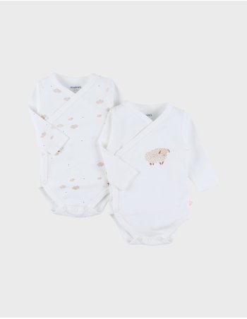 Lot de 2 bodies croisés en coton imprimé mouton -Noukie's