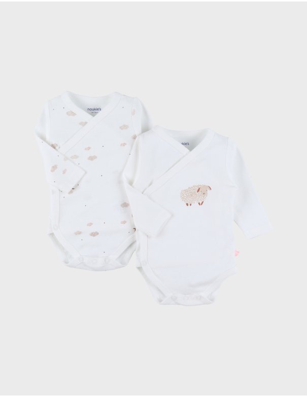 Lot de 2 bodies croisés en coton imprimé mouton -Noukie's