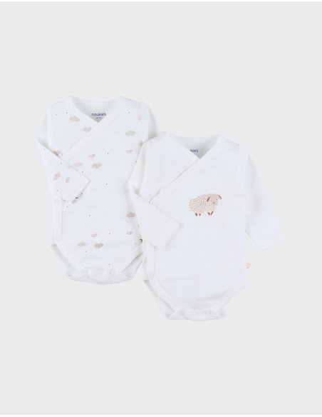 Lot de 2 bodies croisés en coton imprimé mouton -Noukie's