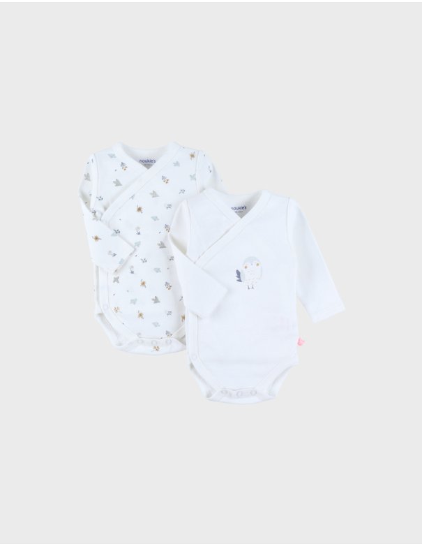 Lot de 2 bodies croisés en coton blanc fleurs -Noukie's