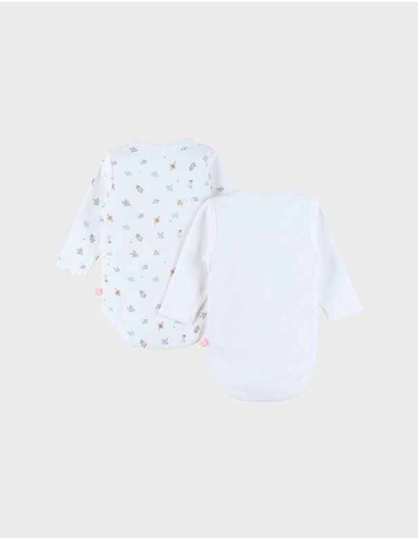 Lot de 2 bodies croisés en coton blanc fleurs -Noukie's