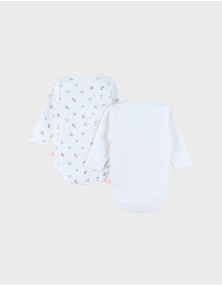 Lot de 2 bodies croisés en coton blanc fleurs -Noukie's