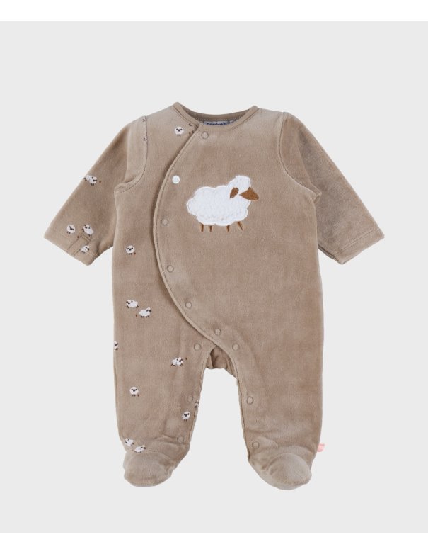 Pyjama bébé en velours marron avec broderie mouton- Noukie's