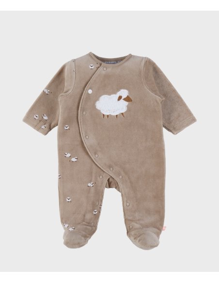 Pyjama bébé en velours marron avec broderie mouton- Noukie's