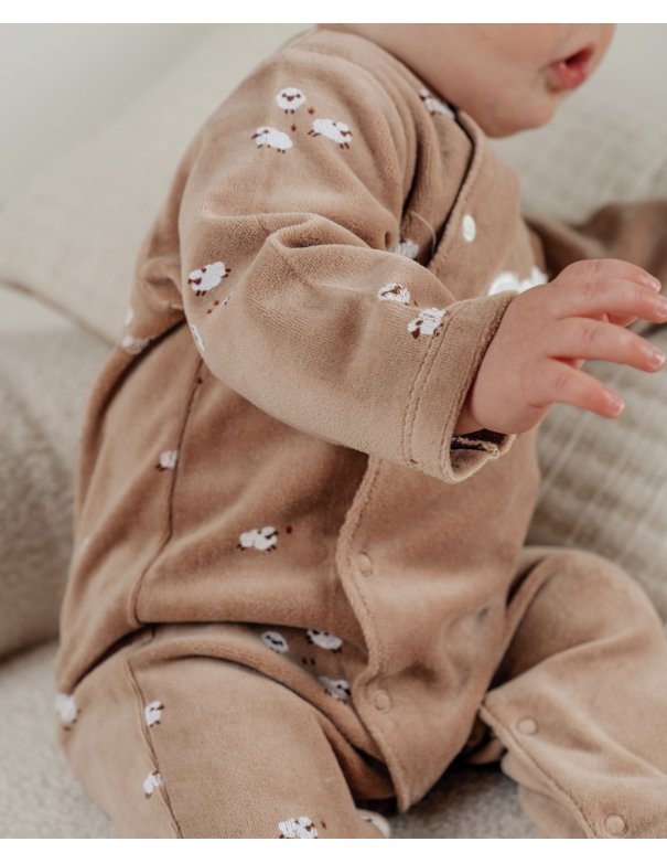Pyjama bébé en velours marron avec broderie mouton- Noukie's