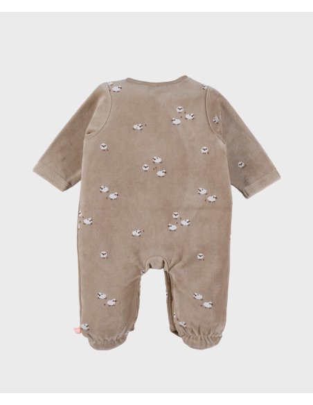 Pyjama bébé en velours marron avec broderie mouton- Noukie's