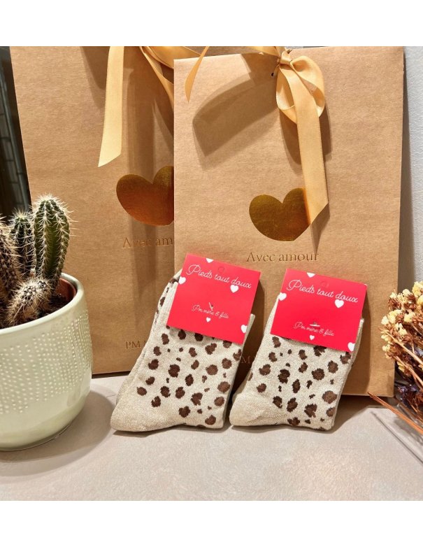 Chaussette paillete léopard - vanille