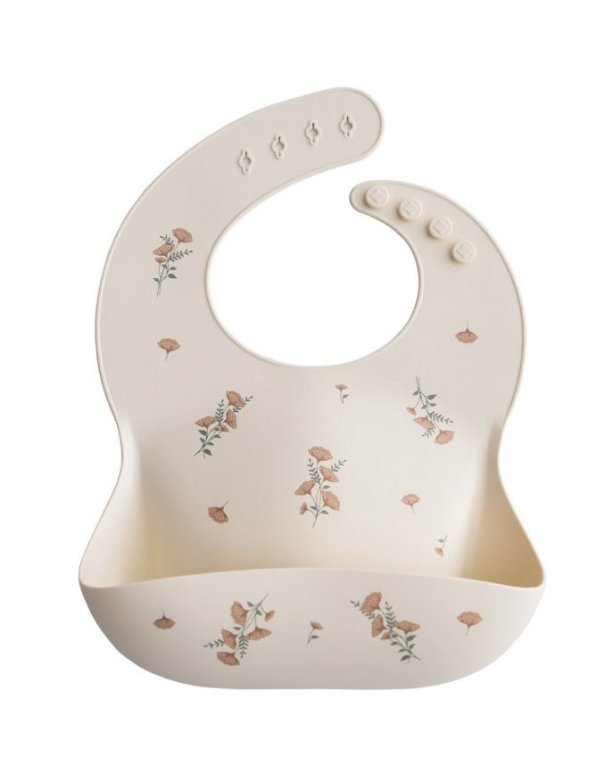 Bavoir en silicone - fleur rose - Mushie
