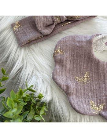 Ensemble bavoir & bandeau gaze de coton papillon 2