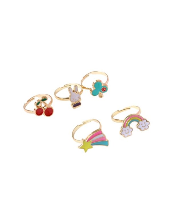 Boîte fleur 5 bagues motifs féériques