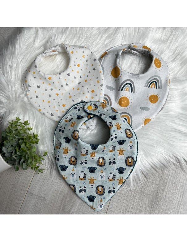 Lot de 3 bavoirs bandana en coton