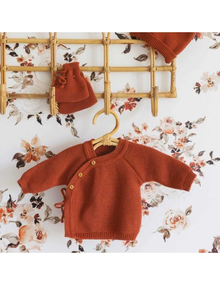 Lot naissance - Brassière chaussons et bonnet - Terra cotta - Trois Kilos Sept