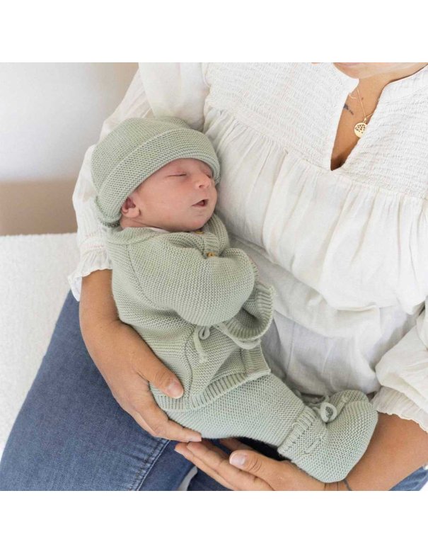 Pantalon maille bébé - Vert olive -...