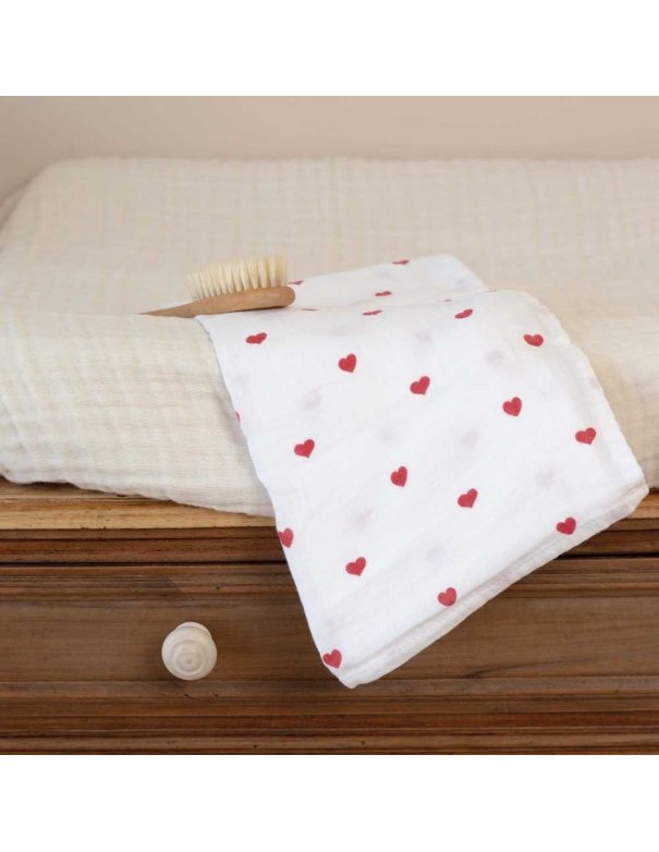 Lot de 3 langes bébé 70x70cm - Coeurs...