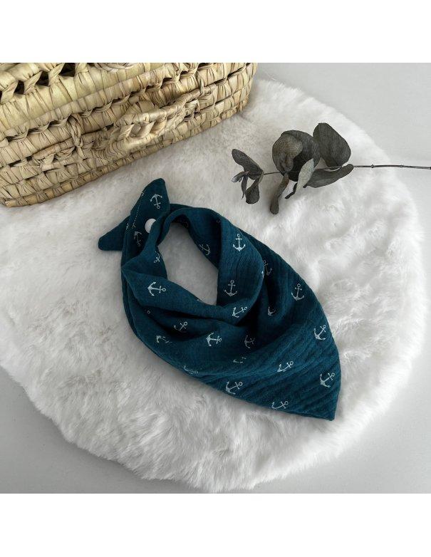 Foulard/ chèche petit garçon ancre turquoise