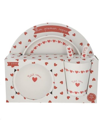 Set de vaisselle en mélamine cœurs rouges - Le petit souk