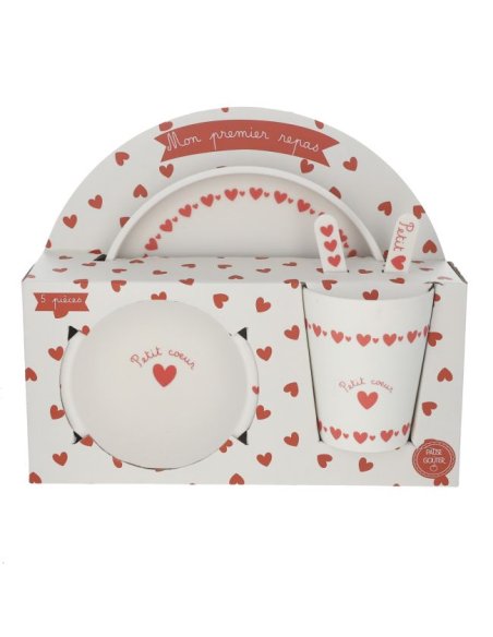 Set de vaisselle en mélamine cœurs rouges - Le petit souk