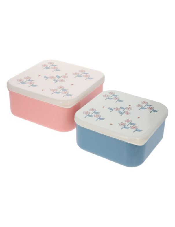 Lot de 2 boîtes à goûter fleuries - À...