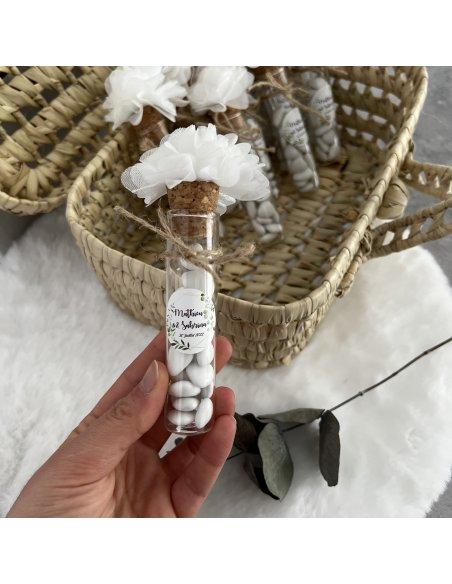 Fiole de dragées avec fleur de tulle