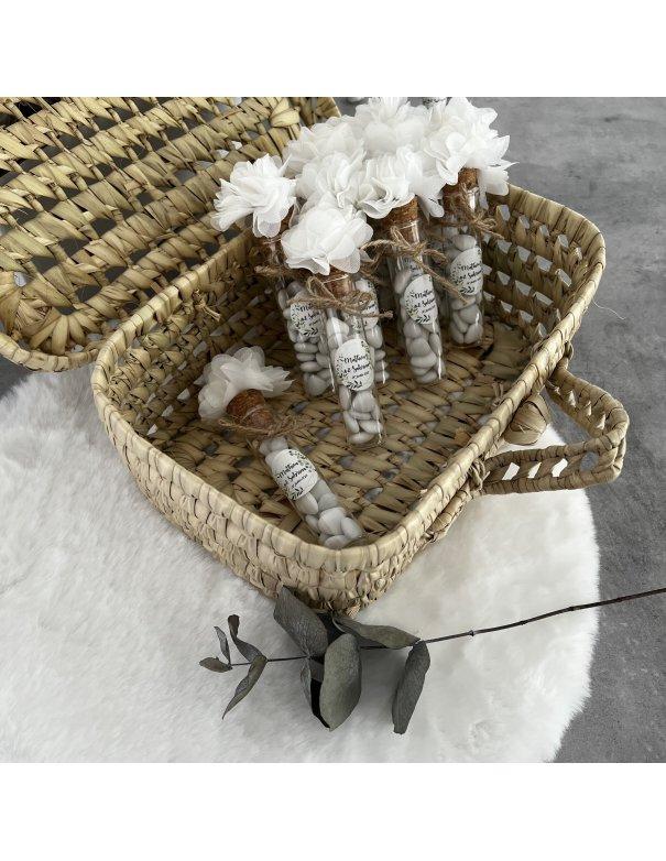 Fiole de dragées avec fleur de tulle