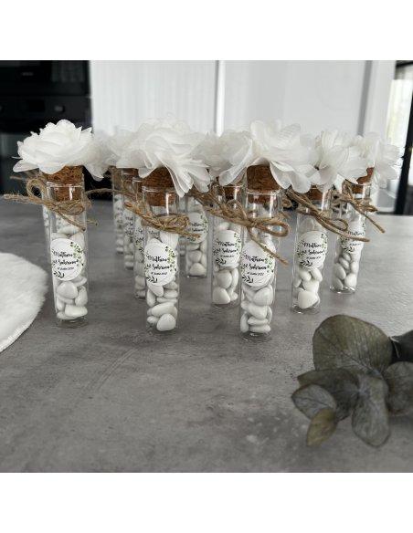 Fiole de dragées avec fleur de tulle