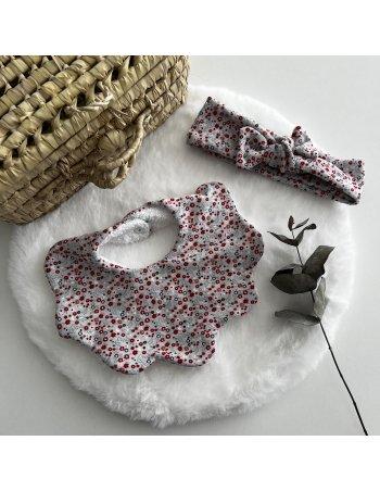 Ensemble bavoir et bandeau garden flower gris