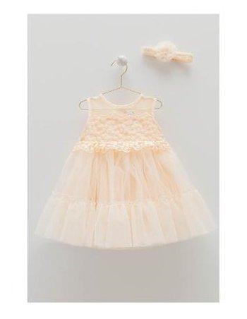 Robe cérémonie LINA saumon et son bandeau assorti