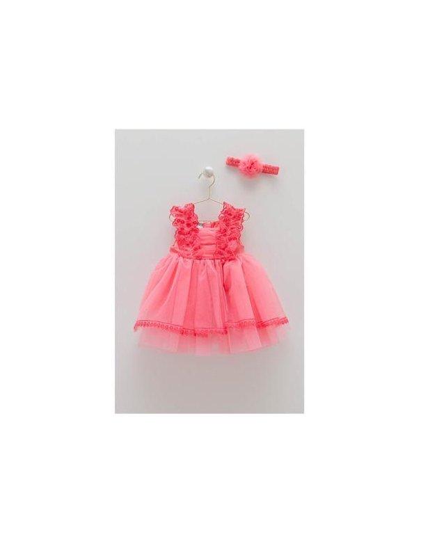 Robe cérémonie bébé et son bandeau assorti rose fushia