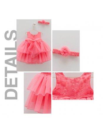 Robe cérémonie ROMANE rose fushia et son bandeau assorti